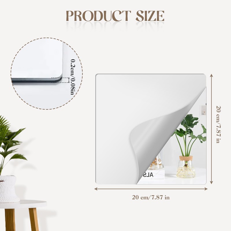 KBPNO 4 Pack Self Adhesive Acrylic Mirror, 8 x 8