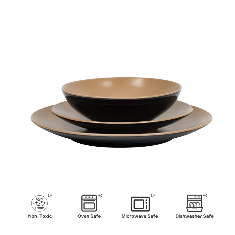 18Pc Darkbeige Elegant Cookware Plates Simple Design Stoneware Ceramic Dishes