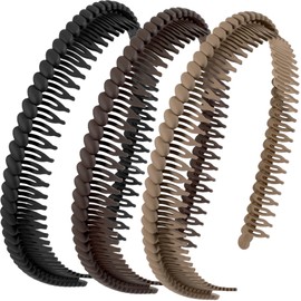 Alpinleux 3 Pcs Headband with Teeth,4.3"×0.7", Black, Coffee, Khak