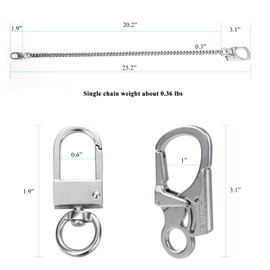 Ahiller Biker Wallet Chain, Heavy Duty Pocket Chain with Carabiner Clip, Men Chains for Key, Jean, Pant, Purse and Handbag (BKL-silver,1p)