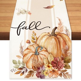Cloudfomila Fall Pumpkin Floral Table Runner Maple Leaves Burlap Table Runners, Autumn Harvest Thanksgiving Seasonal Coffee Table Center Decor for Home Kitchen Dining Party Indoor Outdoor 13x72 Inch