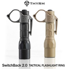 Thyrm Switchback Large 2.0 Flashlight Ring (Black, Non-Dual Fuel Version) Finger Release Ring with Pocket Clip for Many 1-inch Diameter Lights