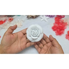 White Camellia Leather Flower Pin Brooch 3" - Hand-made in New York's Garment Center (American Made) M&S Schmalberg