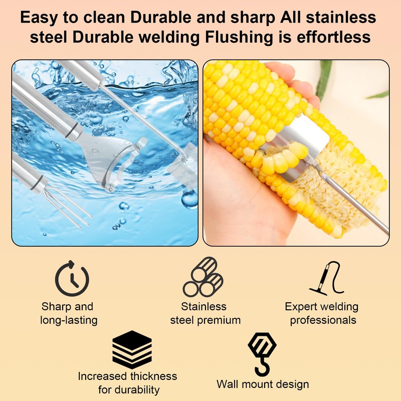 3pcs Corn Cob Peeler, Stainless Steel Corn Cob Holders Stripper
