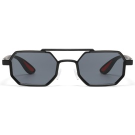 LJCZKA Small Square Pilot Sunglasses for Women Men Retro Double Bridge Sunglasses Metal Frame 70s Vintage Shades UV400 Protection