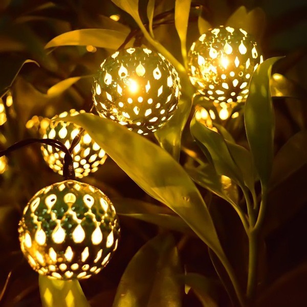 Hann LED Solar Globe String Lights, 12ft 10 LEDs Moroccan Orb Ball, Waterproof Ambiance Lighting, 3000K Warm White, Starry Fairy Lights for Outdoor Garden Yard Patio Party Christmas Party