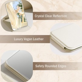 LERAO Pocket Mirror for Women,Small Mirror Compact Mirror Hand for Travel Purse（PU,Beige）