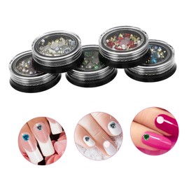 Outanaya DIY Nail Art Charms Set 5 Boxes of Rhinestones Jewelry Flower Decorations