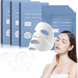 15 Piezas Mascarilla Bio Colágeno, Mascarillas de Colageno,Collagen Real Deep Mask, Mejora la Opacidad Reduce los Poros, Las Arrugas y Hidratación Profunda para Mujeres y Adolescentes