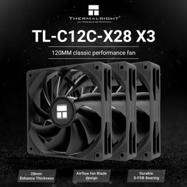 Thermalright TL-C12C-X28 X3,Black Cooling Fan, with 1550RPM Speed,120mm Computer Case Cooler Fan,Case and Liquid Cooler & CPU Cooling,28mm Thickness(Includes 3 fans)