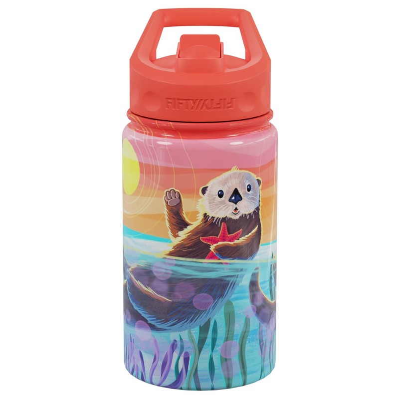 FIFTY/FIFTY Kids Tumbler with Handle Lids and Straws, Spill Proof