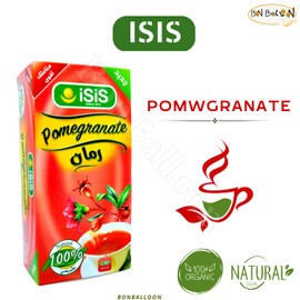 Isis Natural Drink Herbal Pomegranate Tea Bags Isis Herbals Herb Herbs No Caffeine No Artificial Flavors No Additives Coloring Non Gmo Kosher Halal (20 Bag) ايزيس رمان حلال