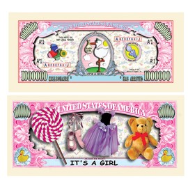 American Art Classics It's A Girl - Million Dollar Bills - Pack of 100 - Best Birth Announcement for Your New Baby Girl - Fun for Baby Showers
