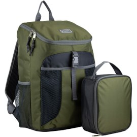 FUEL Top Loader Lunch Backpack Set Water Resistant Backpack Bookbag Bag Soft Reusable Insulated Cooler Box Thermal Travel Office Bag, Army Green