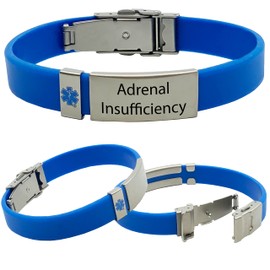 Medical Alert ID Bracelet Adrenal Insufficiency for Men and Women - Silicone ID Wristband - Choose Color and Adjustable Size 5.75" - 9.25" (Blue)