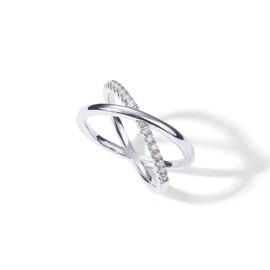 PAVOI 14K Gold Plated X Ring | Simulated Pav√© Diamond CZ Criss Cross Ring for Women | White Gold - Size 9