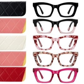 XXZQRYHN Oprah Style Reading Glasses for Women Men Blue Light Blocking 5 Pack Square Fashion Readers with Spring Hinge Computer Eyeglasses(3.00x)