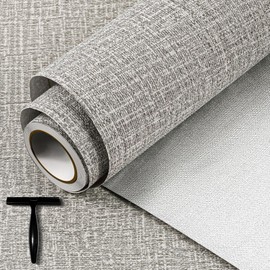 WADILE Wallpaper Peel and Stick for Cabinets and Removable Wall Paper, Texture Adhesive Removable Contact Paper for Bathroom Garage Living Room 78.7″ × 15.8″ Light Grey