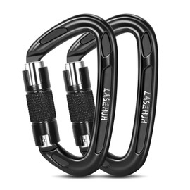 Lasehuh UIAA Certified 25KN Auto Locking Climbing Carabiner Clips, D Shaped, Twist Lock, and Heavy Duty Carabiners for Rock Climbing, Rappelling,3.93 Inch, Large Size. (Black Silver-2PCS)