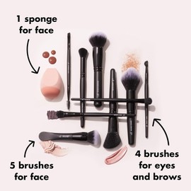 e.l.f. Ten Out Of Ten Brush - Juego de 10 brochas para cara, ojos, cejas y más, cerdas sintéticas, veganas y libres de crueldad animal