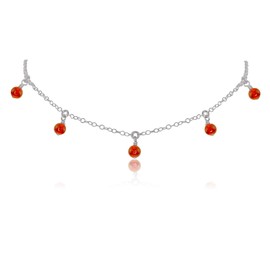 Carnelian Bead Drop Choker in Stainless Steel