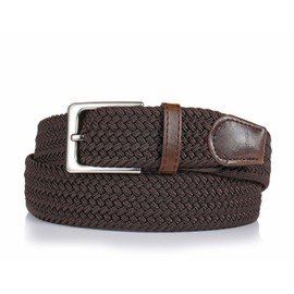 Gunsound Elastic Fabric Belt Unisex Braided Stretch Belt Braided Belt Stretchy Belt for Men and Women, dark brown
