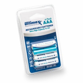 Ultimaxx 4 AAA NIMH Rechargeable Batteries 1100 MAh Ultra High Capacity Ni-MH