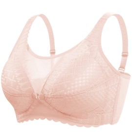 Dress Cici Apricot Front Snap Nursing Bra for Large Breast, Lace Breastfeeding Bralette for Women Asia Size 42