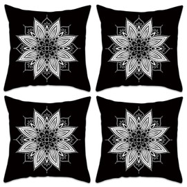 Betadistor Black Cushion Cover Furniture Decorative Square Floral Pattern Double Sided Printing Pillow Cover for Home Office Sofa Couch Car Garden 45 x 45cm, Black, 502-0043