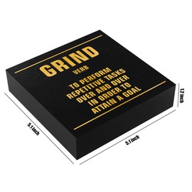 Grind Definition Entrepreneur Black Wood Box Sign, Inspirational Office Decor Decorative Table Shelf Desk Decor, Desk Accessories Farmhouse Wooden Block Box Sign, Motivational Gift for Friend Coworker