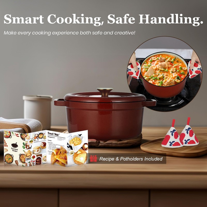 Overmont Enameled Cast Iron Dutch Oven - 5QT Pot with