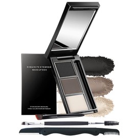 Eyebrow Powder Makeup Kit-3 Colors Eye Brow Powder Palette Long-Lasting Waterproof, Black Brown Series Brow Powder, Fill & Sculpt Full Eyebrows for Women, With Mirror, Brow Brush & Razor-Set 01