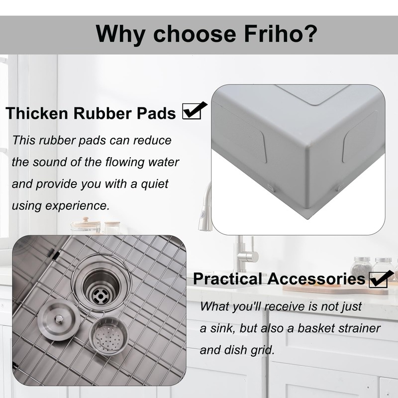 Friho 15x15 Inch Drop in Bar Sink, Top mount Small