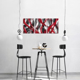 Visual Art Decor Abstract Wall Art Red and Black Geometric Lines Painting Red Pictures Bathroom Bedroom Living Room Decor Framed 12x16inchx3Pieces