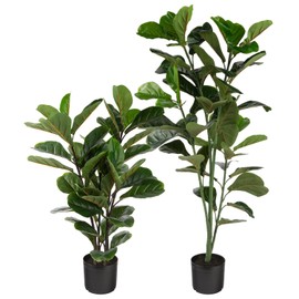 Naturae Decor 2 Units Fiddle Leaf Tree - Lifelike Artificial Indoor and Outdoor House Plants - UV Resistant - 35 in and 47 in High