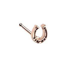 Pierced Owl 20GA Stainless Steel Lucky Horseshoe Nose Bone Stud (Rose Gold Tone)