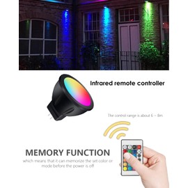 Noobibaba GU4 LED 12V RGB MR11 Colour Changing Lamps, MR11 LED 12V 3W Bi-Pin Base, Warm White + 15 Multicoloured for Landscape Lighting (4 Lamps, 2 Remote Controls)