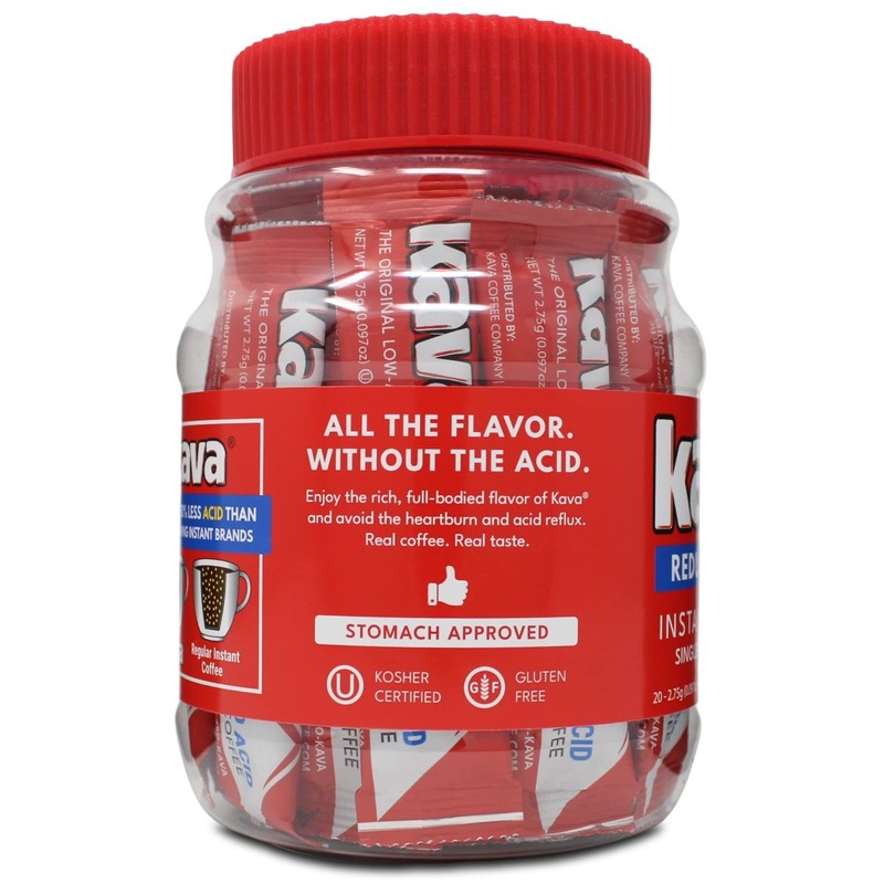 Kava Low Acid Instant Coffee Single Serve Stick Packets, 20