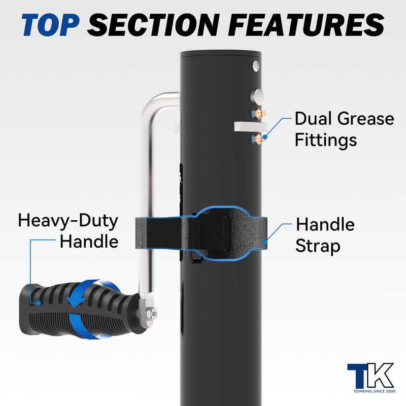 TOWKING 8-inch Wheel Trailer Jack, 13" Vertical Movement, 2000 lbs,