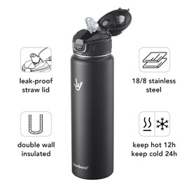 Enerbone 32 oz Insulated Water Bottle, Stainless Steel Bottle with Carrying Strap, Double-Wall Vacuum Insulation Design, Leakproof Sports Bottle with Straw, Keep Drinks Cold or Hot for Hours