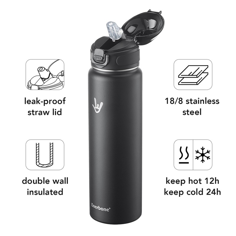 Enerbone 32 oz Insulated Water Bottle, Stainless Steel Bottle with
