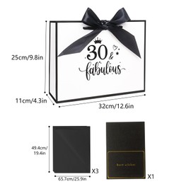 12.6” 30th Birthday Gift Bag Large White Gift Bag with Tissue Paper for Birthday Anniversary
