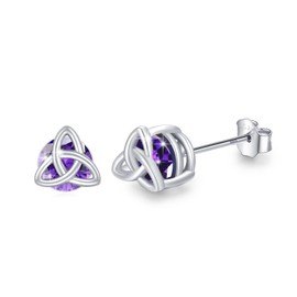 ZIPPICE February Birthstone Earrings 925 Sterling Silver Celtic Knot Stud Earrings for Women Celtic Jewellery Women Birthday Jewellery Gifts for Women