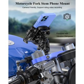 BRCOVAN Anti-Theft Motorcycle Fork Stem Phone Mount Holder with Vibration Dampener, [Camera Friendly] [1s Lock & Release] Fit Tubes 12mm-25.4mm in Diameter, Adjustable Fit 5.4''-7.2'' Smartphones