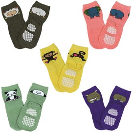 Fun Zoo Animal Non-Skid Baby Socks, set of 5, Size: 1T-3T (approx 7" x 2.75")