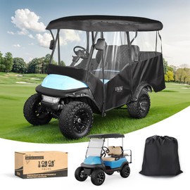 10L0L Universal Golf Cart Enclosure – Fits Yamaha, EZGO & Club Car (4-Passenger) – Waterproof 600D Polyester Cover – Windproof Design – 4-Side Clear Windows (Black)