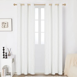 Deconovo Blackout Grommet Gold Pattern Printed Curtains, White, 42W x 84L