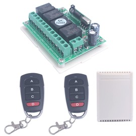 SUYUKUFU 433Mhz DC 12V 4CH Channel Wireless Switch Long Range Wireless Remote Control Switch 12V Smart Garage Door Opener Remote Relay Switch Transmitter Receiver Module (1 Receiver + 2 Transmitters)