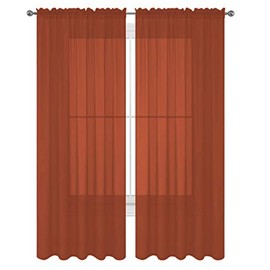 Decotex 2 Piece Solid Elegant Sheer Curtains Fully Stitched Panels Window Treatment Drape (54" X 63", Brick)