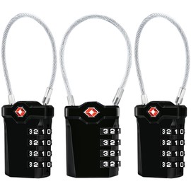 TSA Luggage Locks [Pack of 3] [Upgraded] Diyife 4-Digit Combination Security Lock Travel Lock with 14 cm Flexible Cable for Suitcase, Luggage, Backpack, School or Gym Cabinet, etc. (Black)